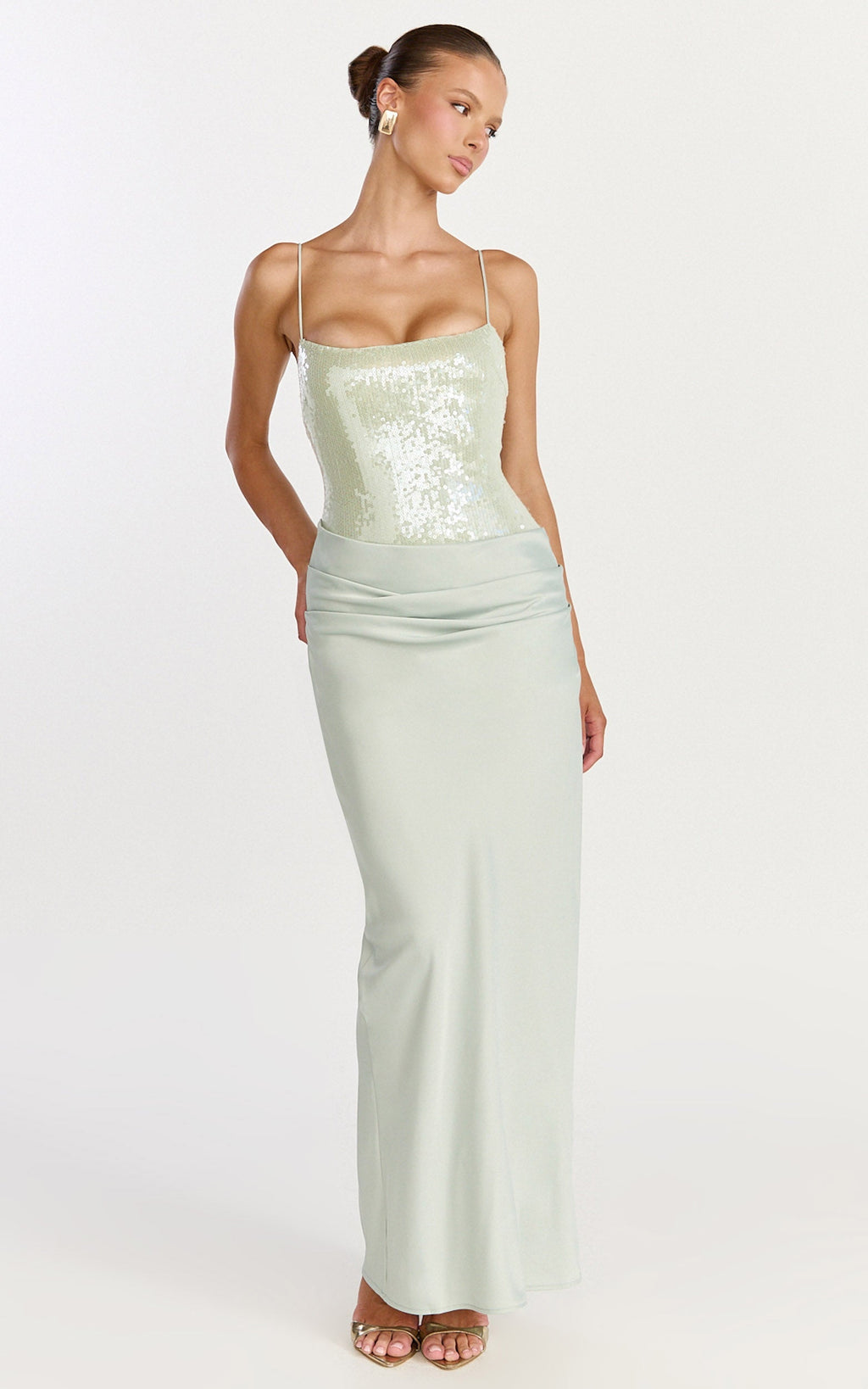 Jasmin Maxi Dress - Sequin Overlay Dress in Sage