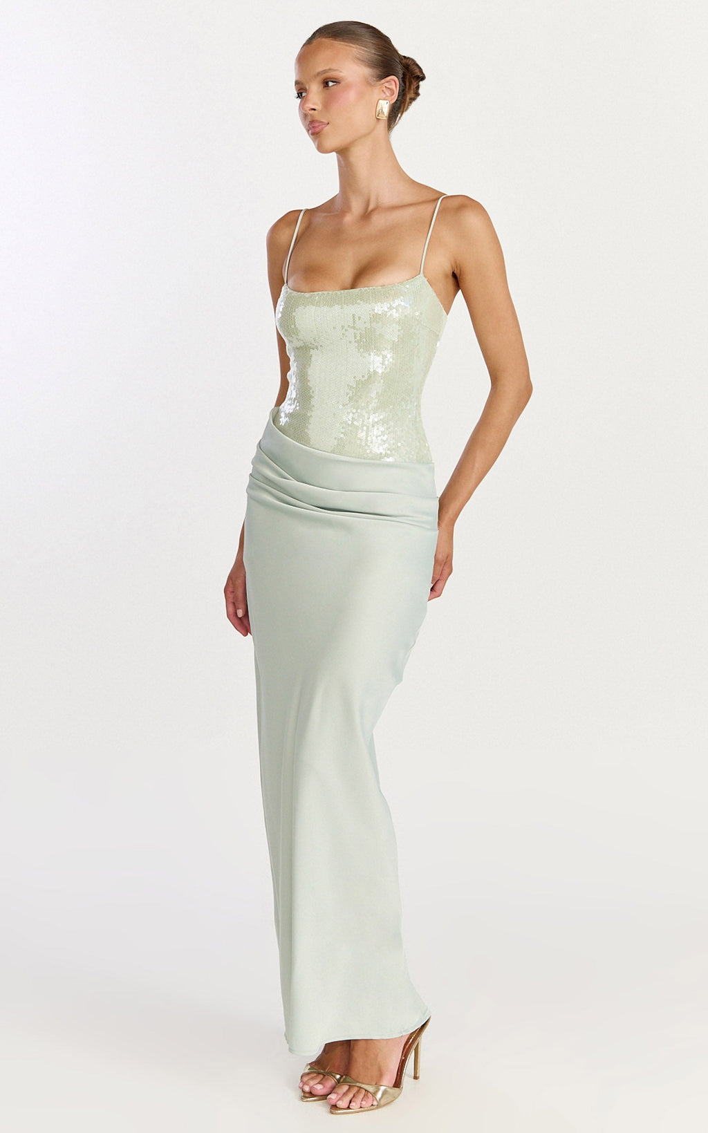 Jasmin Maxi Dress - Sequin Overlay Dress in Sage