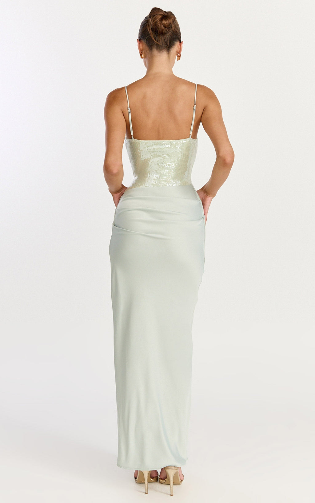 Jasmin Maxi Dress - Sequin Overlay Dress in Sage