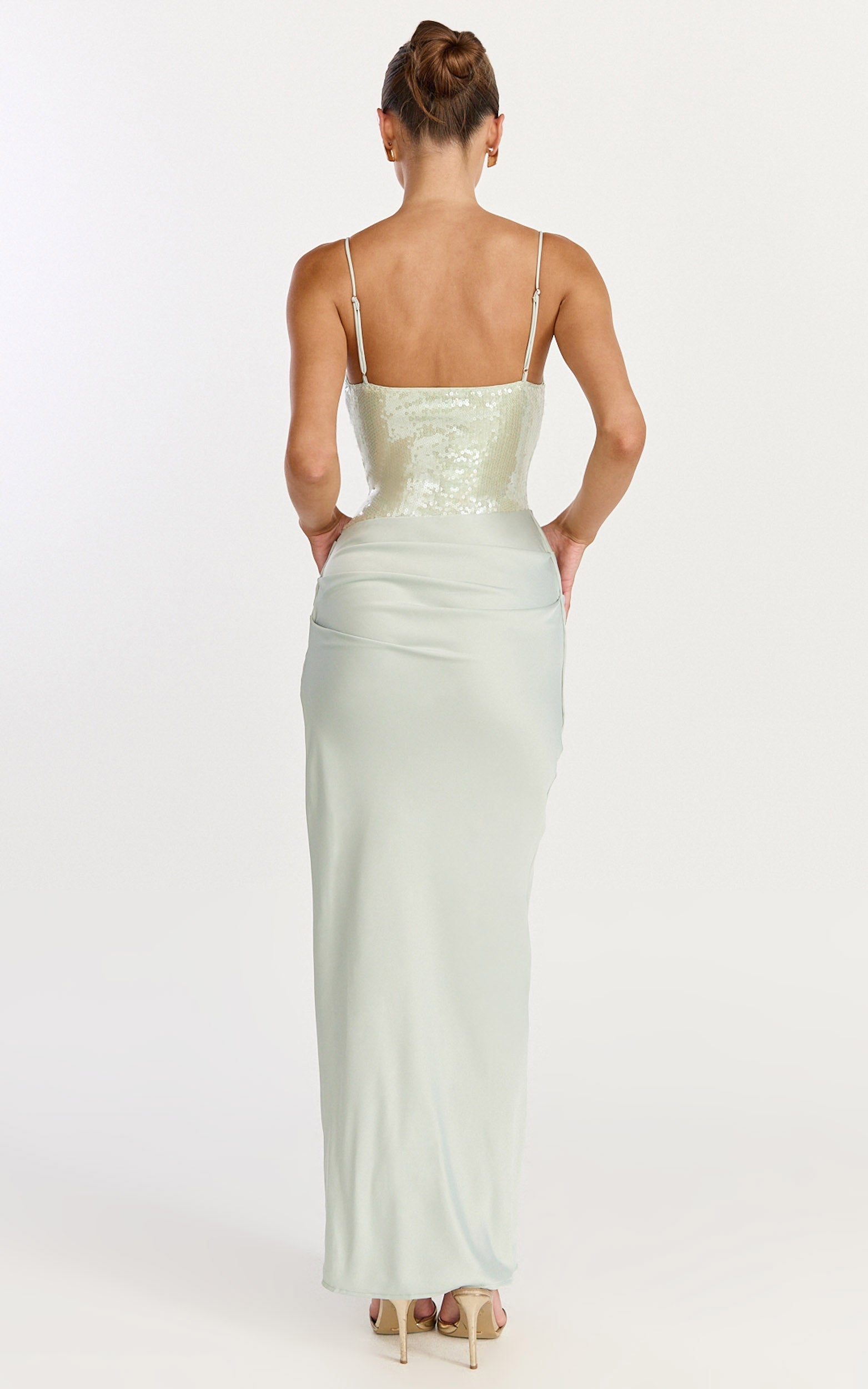 Jasmin Maxi Dress - Sequin Overlay Dress in Sage