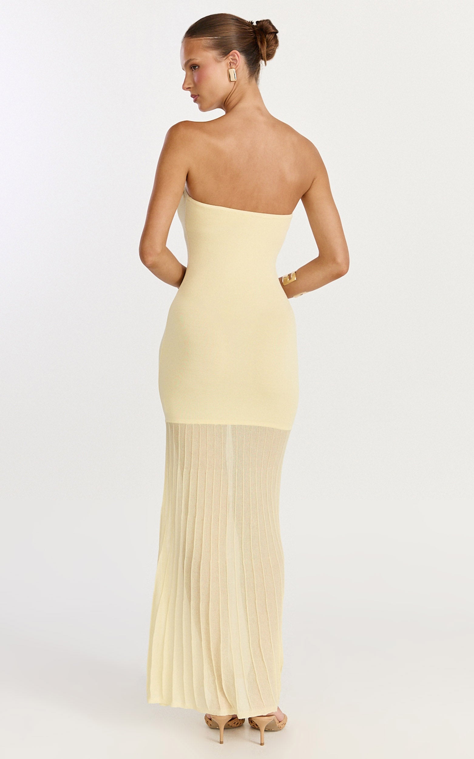 Lucy Maxi Dress - Strapless Pleated Skirt Knitted Dress in Lemon