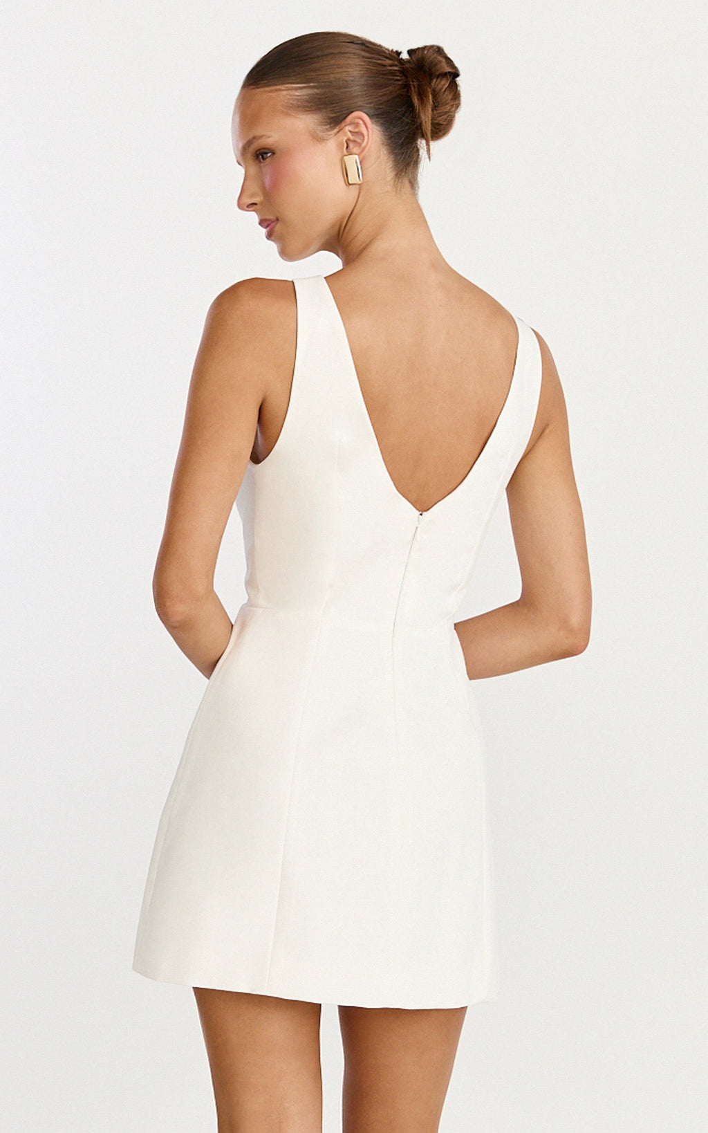 Lux Mini Dress - Front Keyhole A Line Dress in White