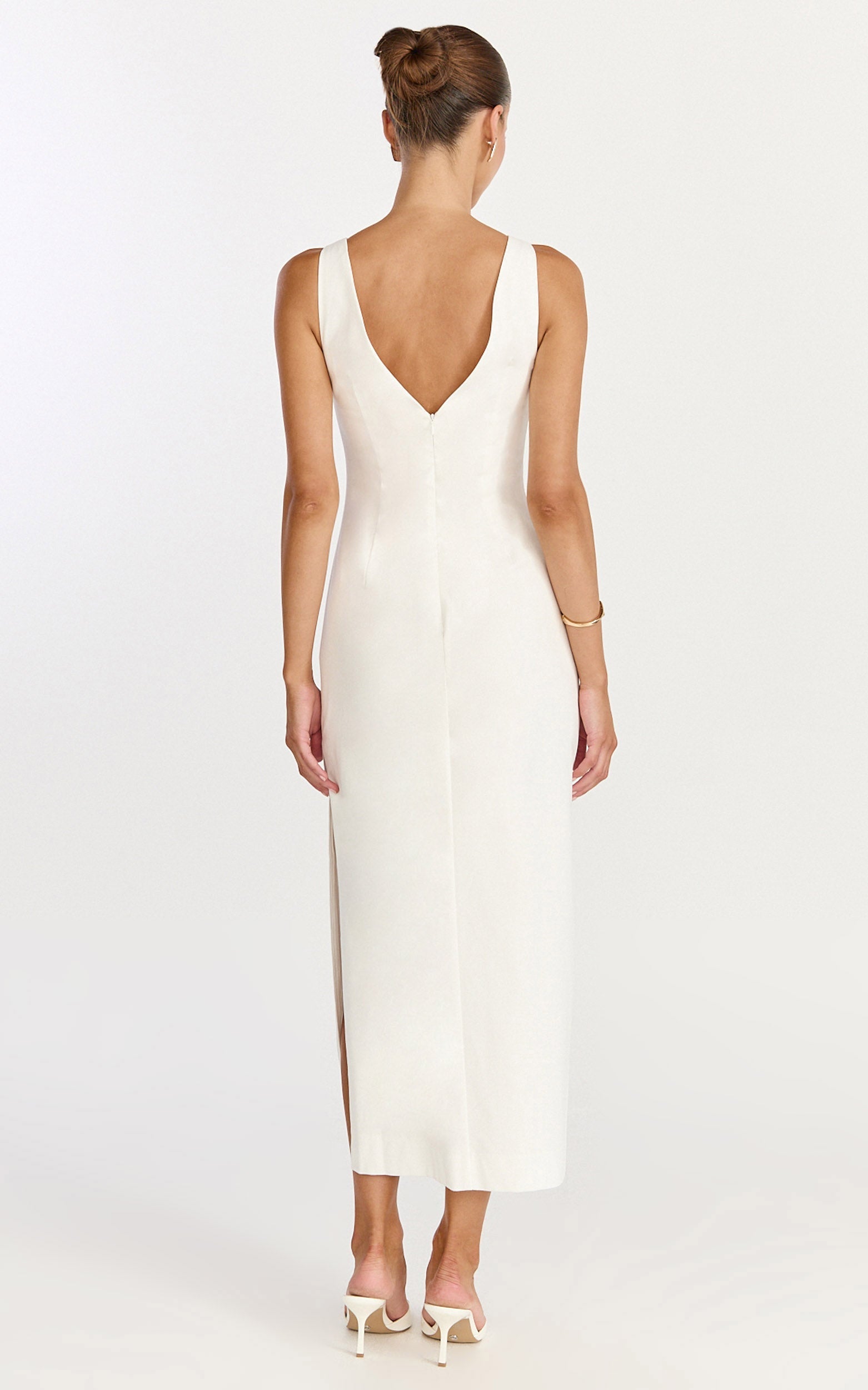 Lux Midi Dress - Front Keyhole Fitted Dress in White