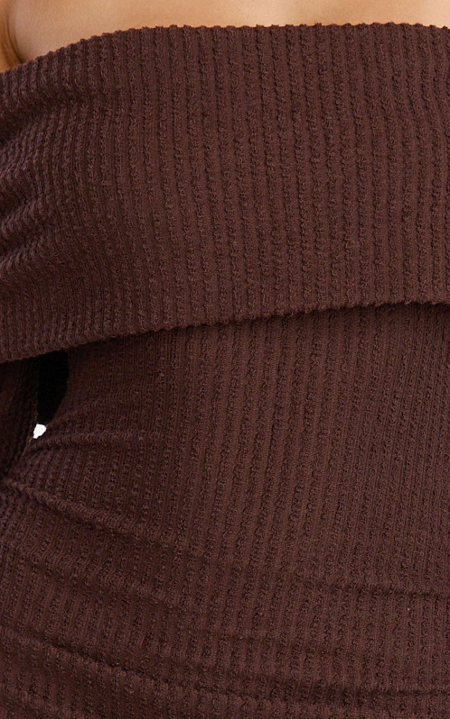 Maeve Mini Dress - Off Shoulder Long Sleeve Fit And Flare Mini Dress in Chocolate