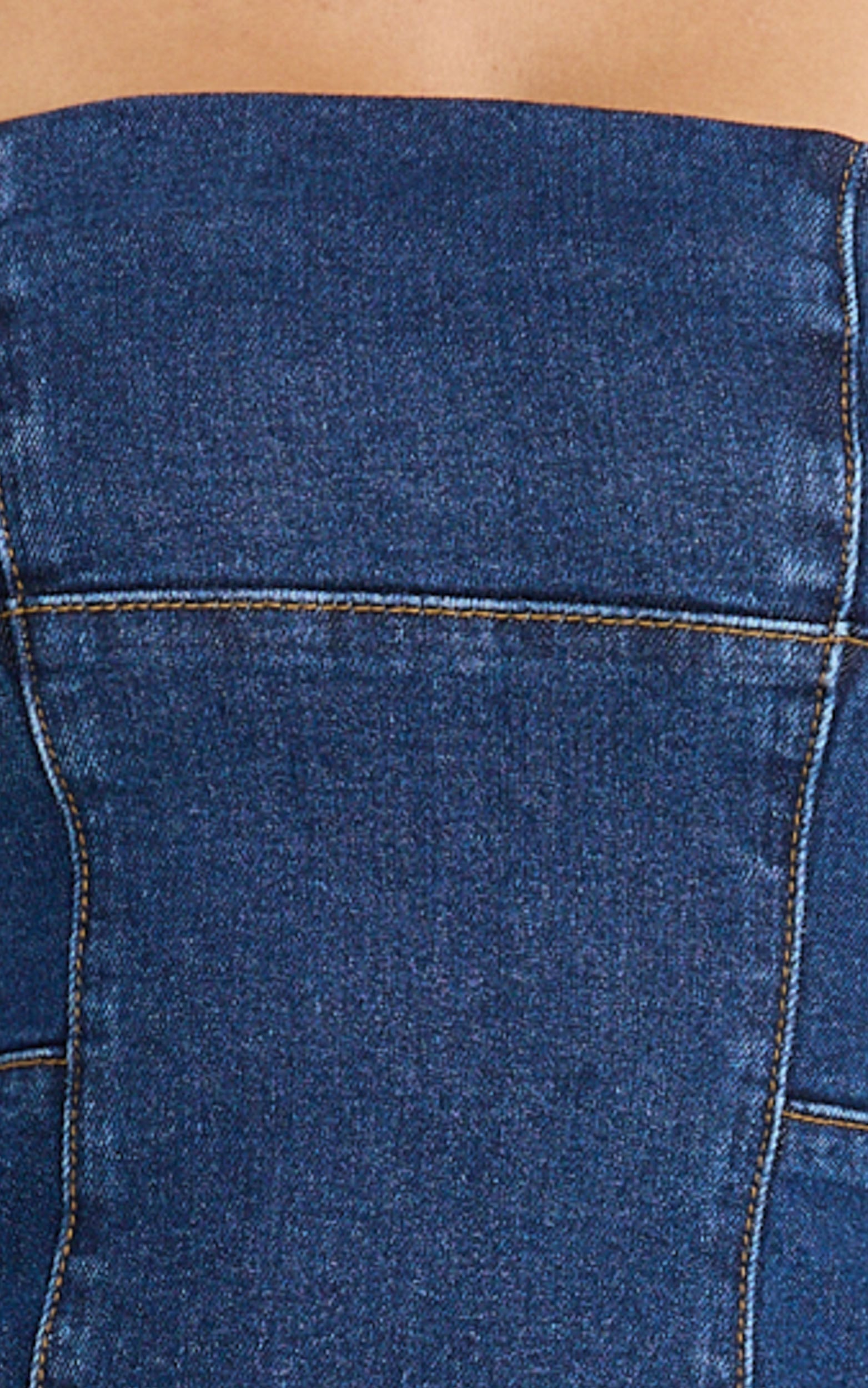 Mirabel Mini Dress - Denim Strapless A Line Mini Dress in Dark Mid Blue Wash