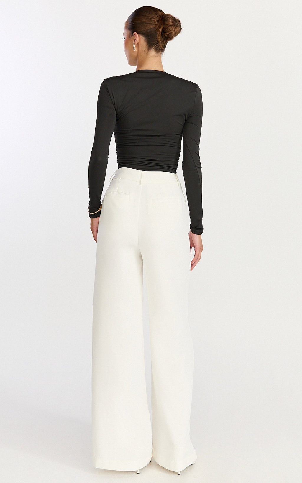Seraphina Top - Long Sleeve Square Neck Gathered Waist Top in Black