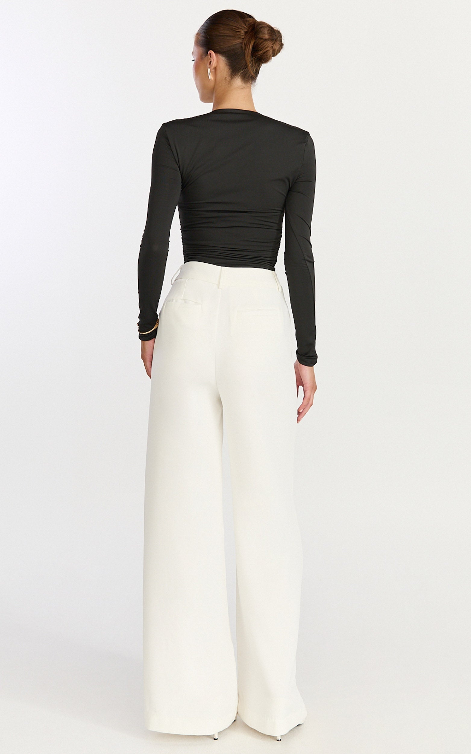 Seraphina Top - Long Sleeve Square Neck Gathered Waist Top in Black