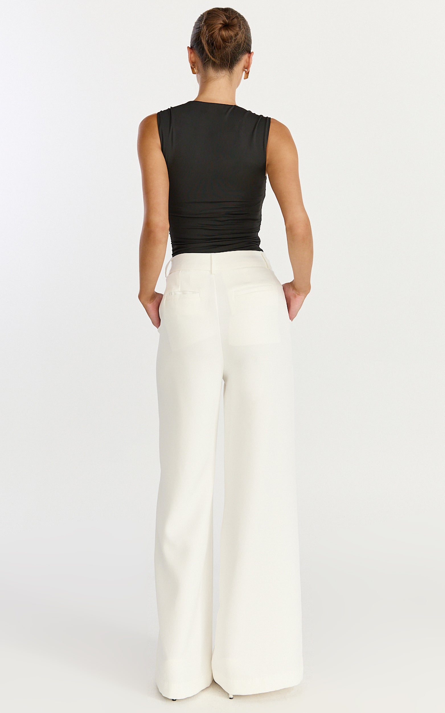 Seraphina Top - Square Neck Gathered Waist Top in Black