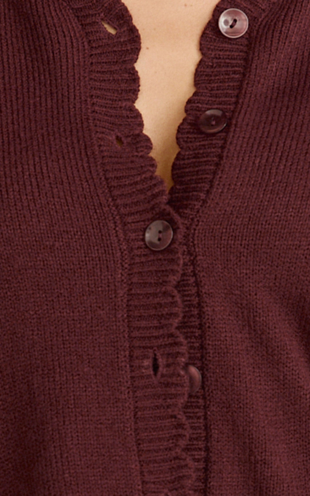 Nova Cardigan - Scallop Edge Button Down Cardigan in Wine
