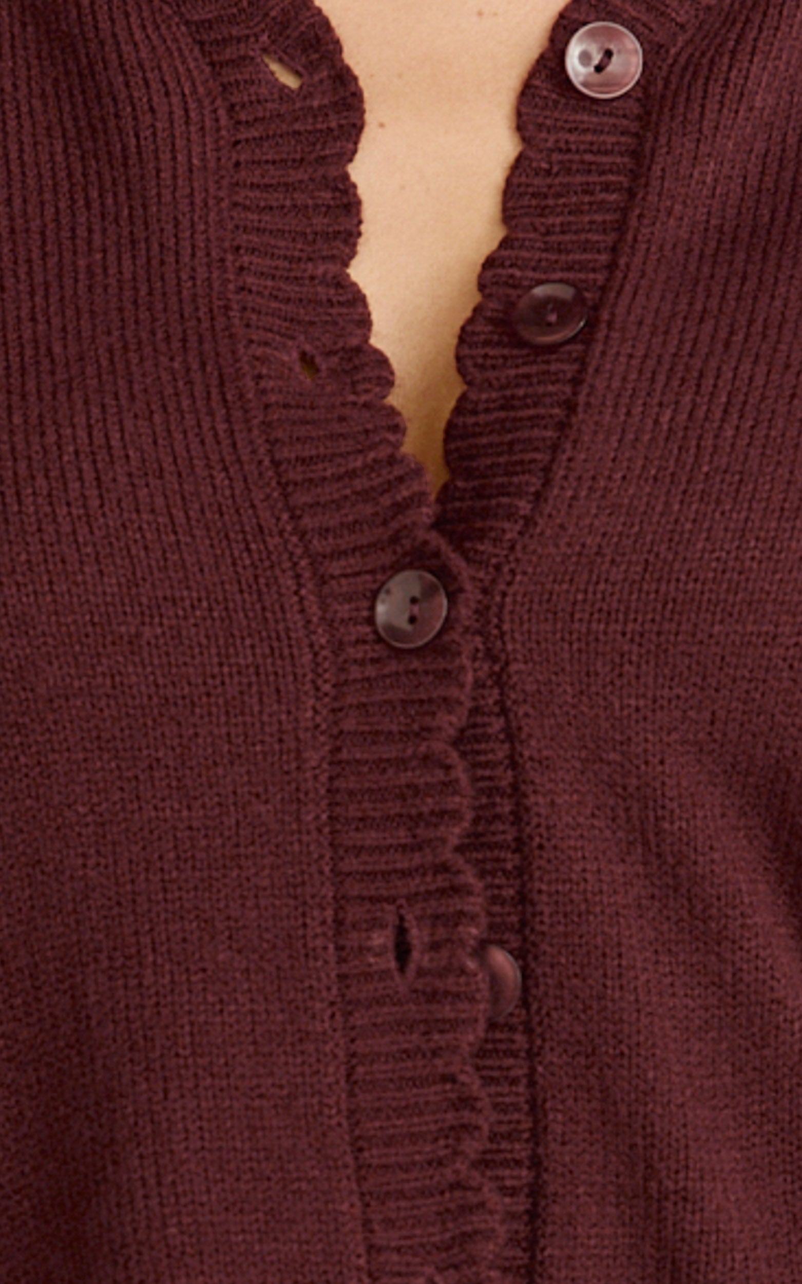 Nova Cardigan - Scallop Edge Button Down Cardigan in Wine