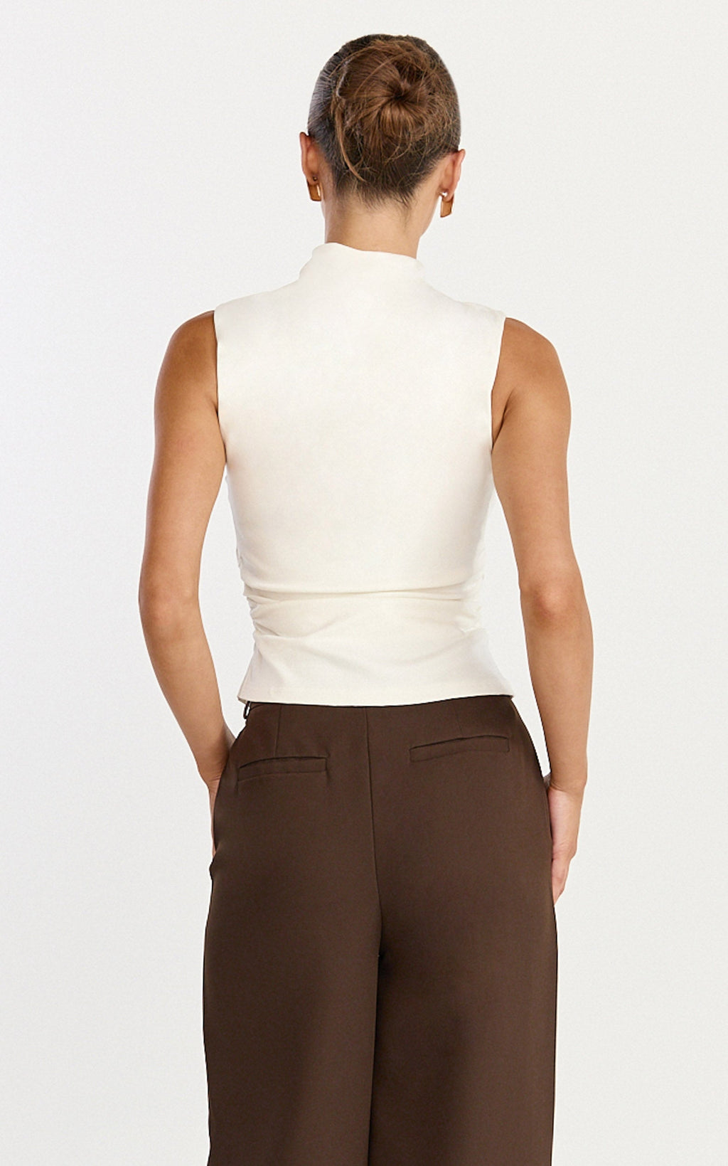 Gisandra Top - High Neck Gathered Sleeveless Top in Cream