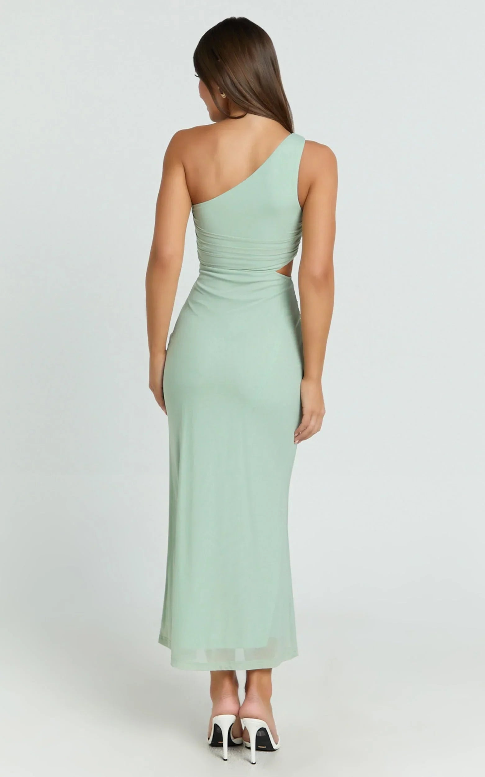 Mandy Midi Dress - Knot Detail Cut Out Mesh Dress in Sage