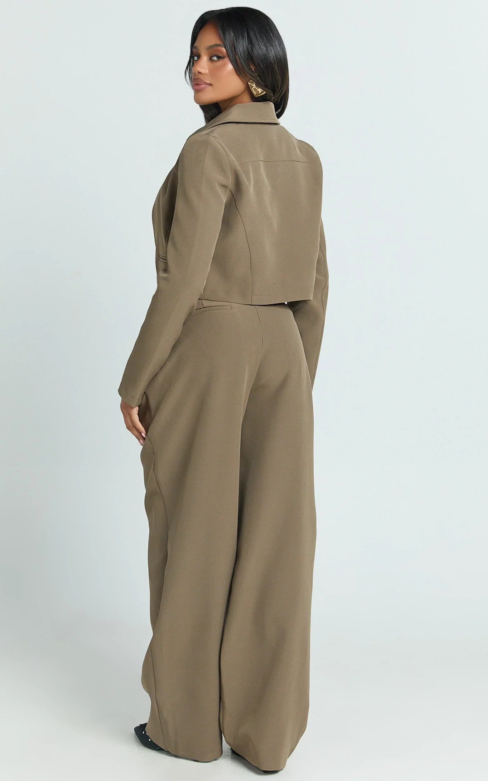 Inez Pants - High Waisted Barrell Leg Tailored Pants in Olive