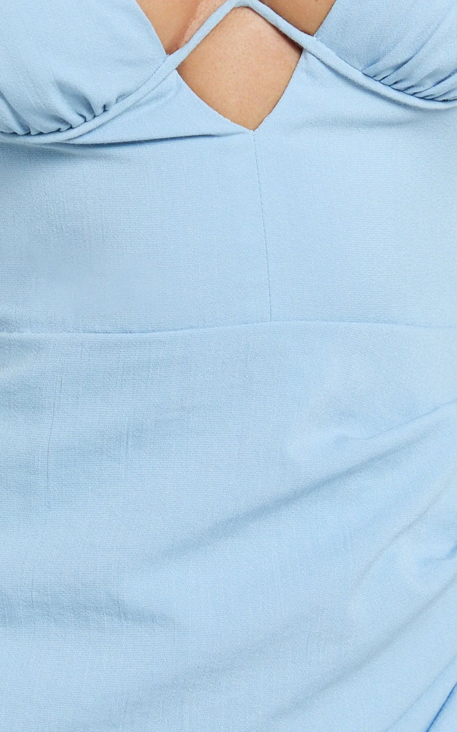 Cooper Midi Dress - Underwire Cut Out Ruched Wrap Dress in Light Blue