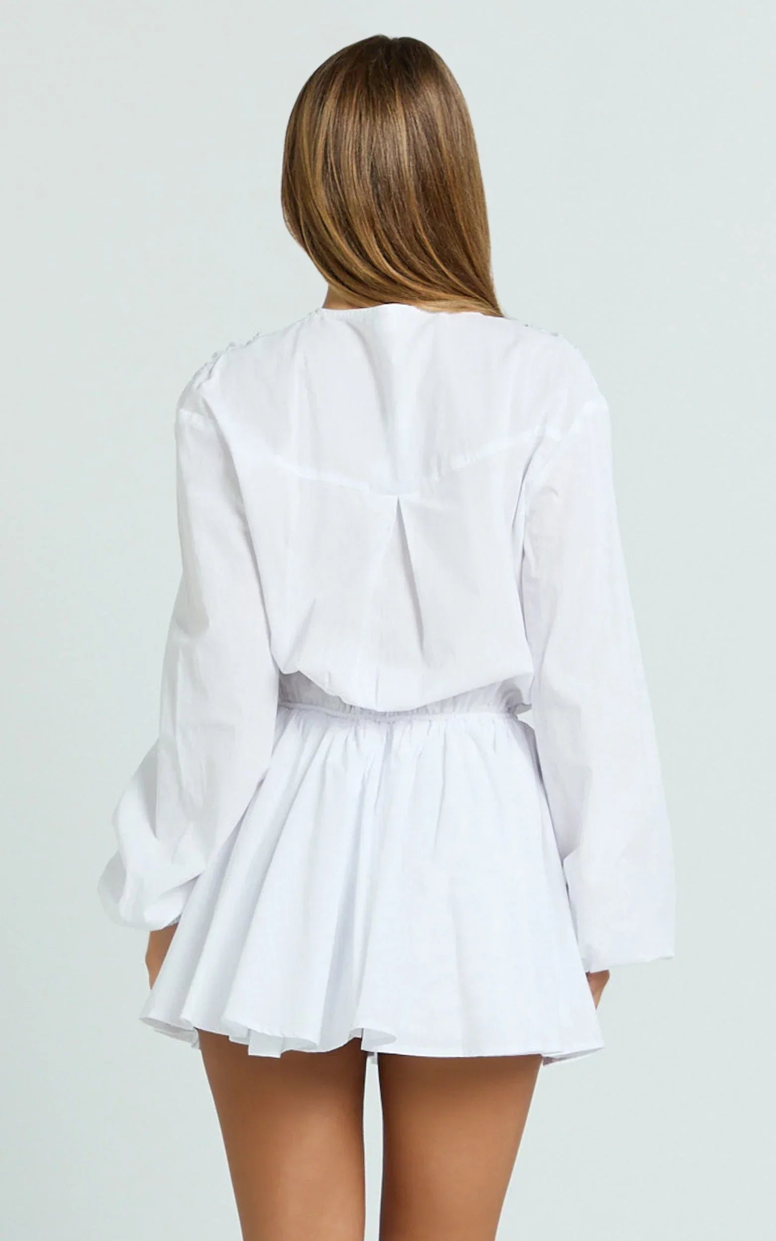 Felix Mini Dress - Front Tie Bishop Sleeve Dress in White