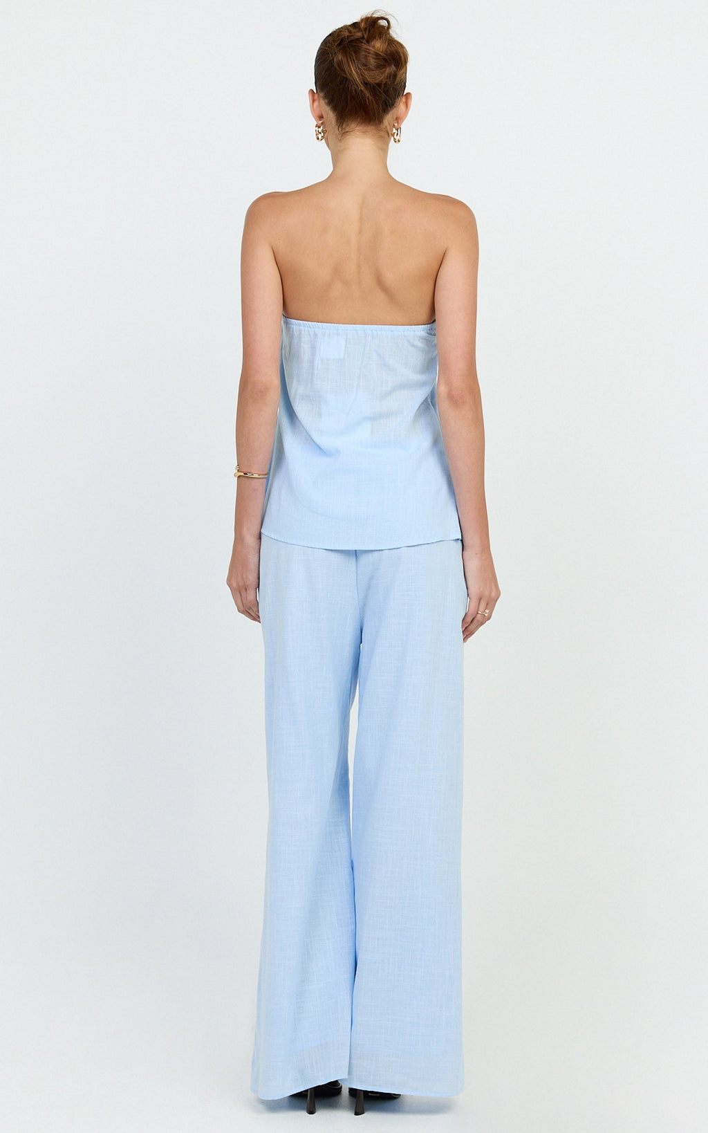 Carli Two Piece Top and Pants Set - Cotton Tube Pant Set in Blue