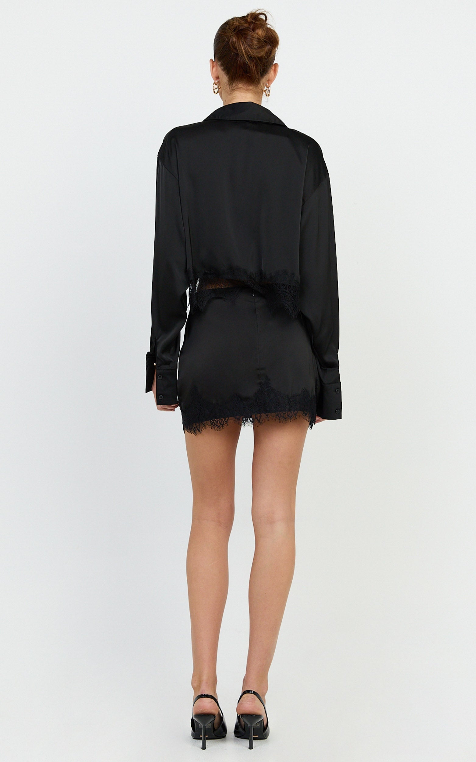 Gabrielle Top - Long Sleeve Shirt With Lace Trim in Black