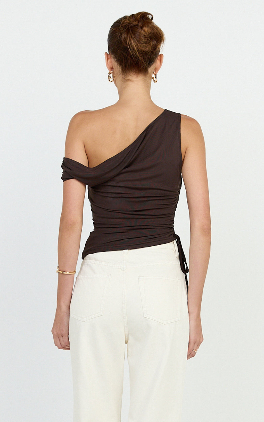 Astrid Top - Asymmetrical Off Shoulder Sleeveless Top in Chocolate