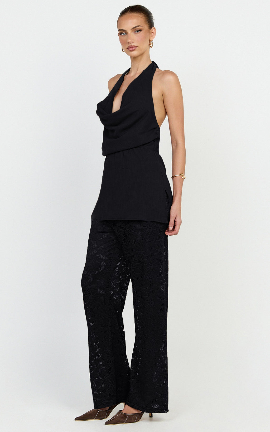Charlotte Two Piece Set - Cowl Neck Set in Black