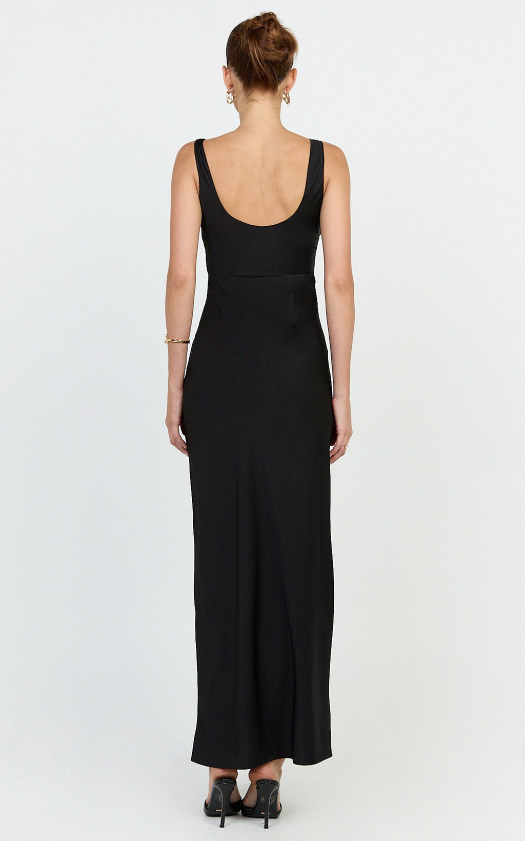 Harlow Maxi Dress - Cowl Neck Scooped Back Slip Dress in Black