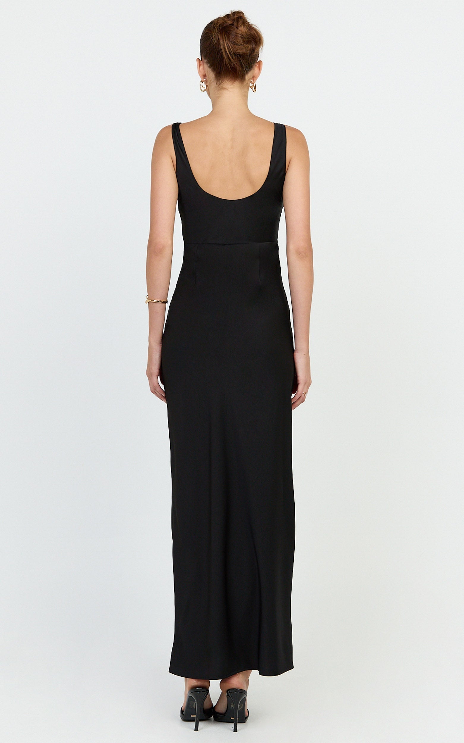 Harlow Maxi Dress - Cowl Neck Scooped Back Slip Dress in Black