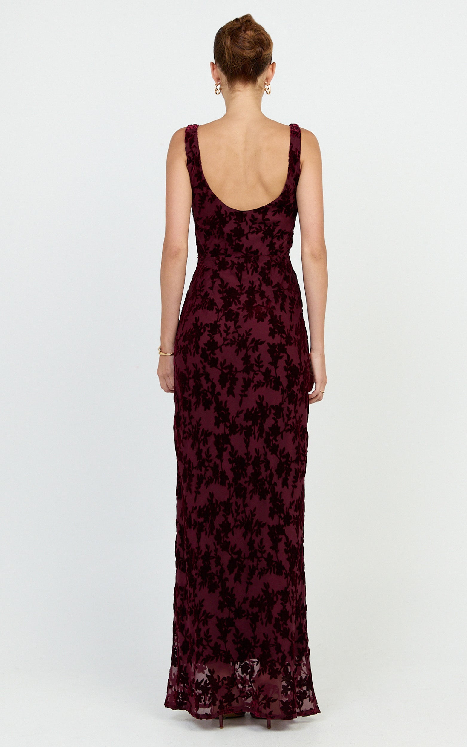 June Maxi Dress - Cowl Neck Scooped Back Slip Dress in Wine