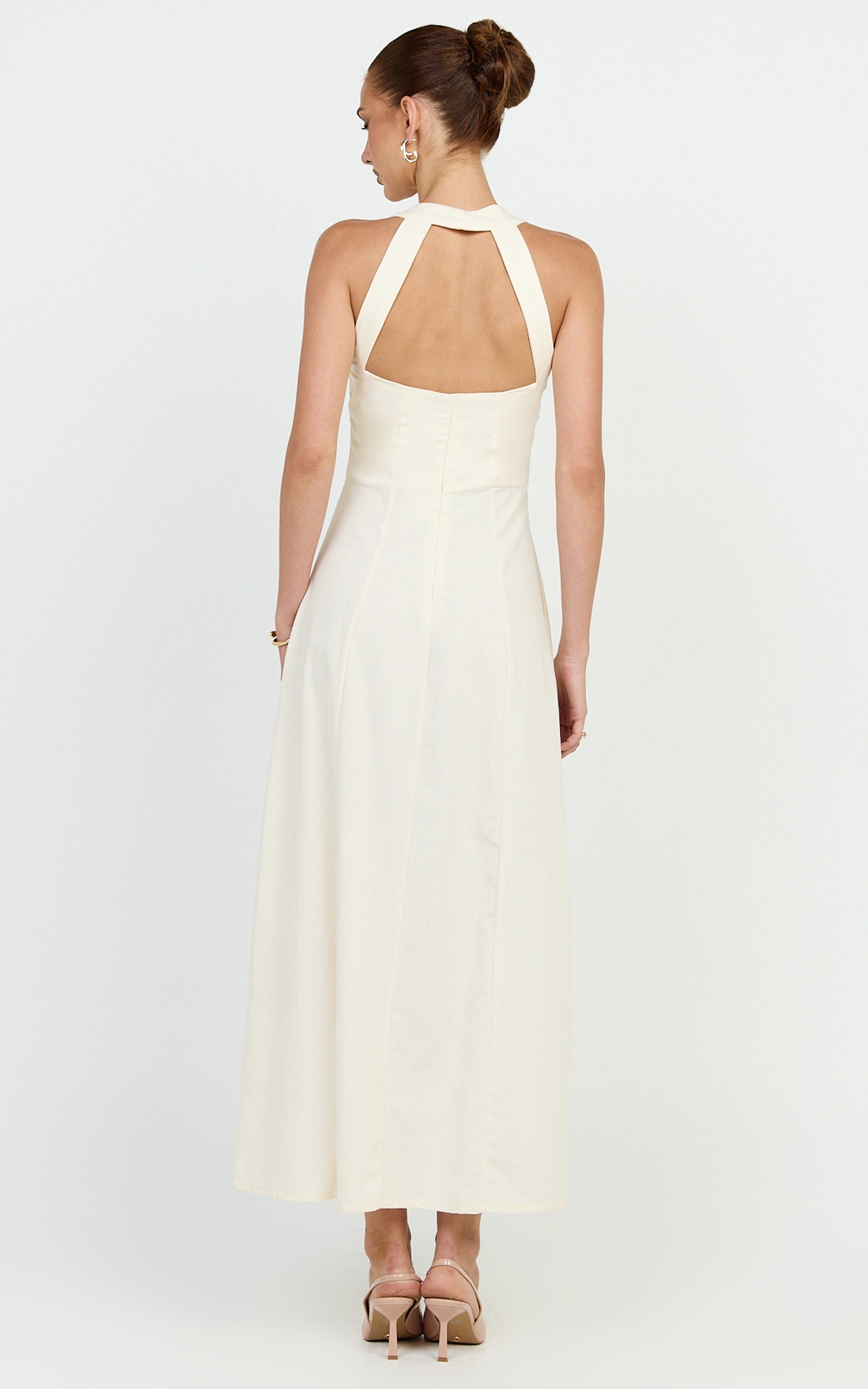 Marla Midi Dress - Square Neck Button Front Shift Dress in Cream