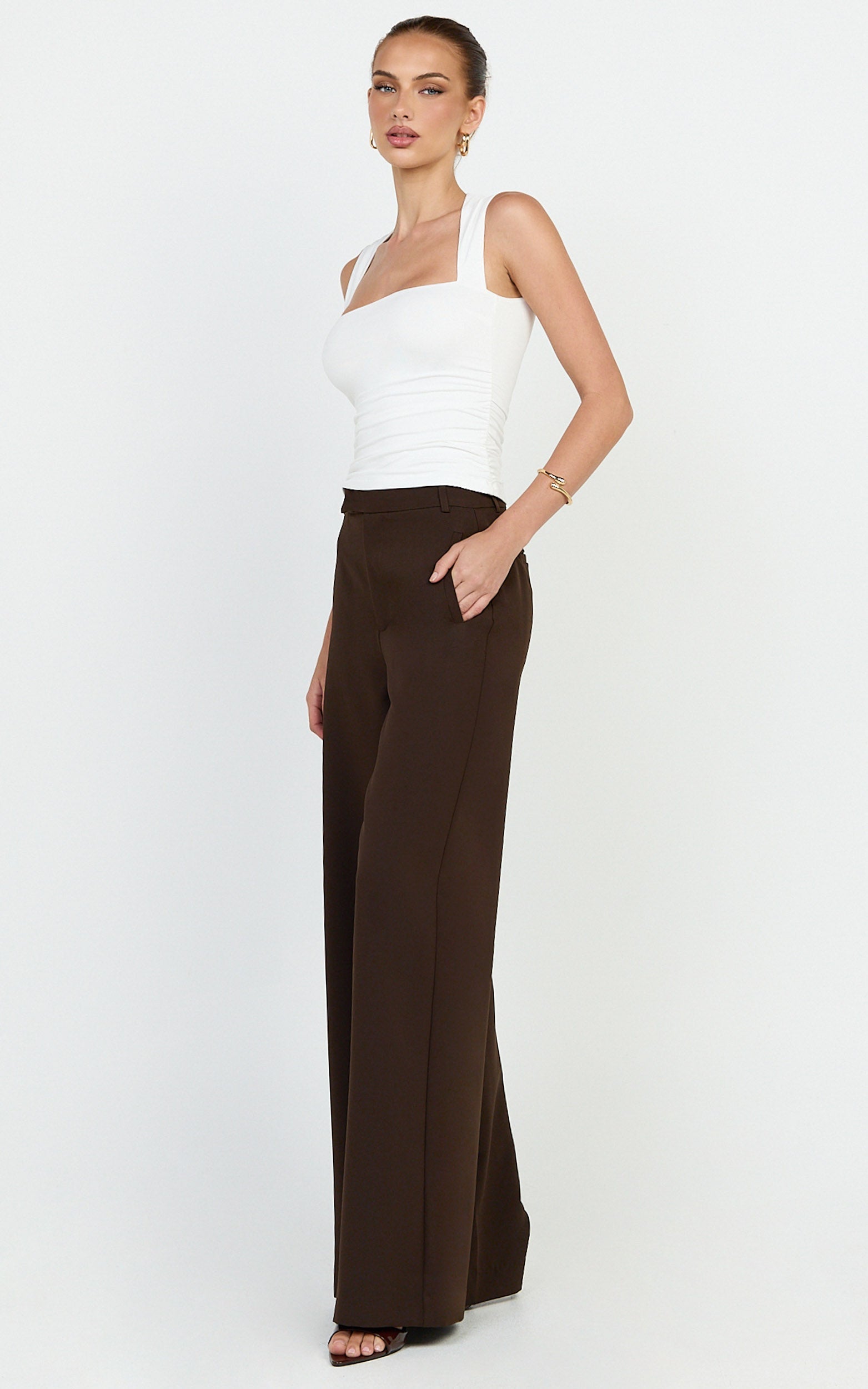 Seraphina Top - Square Neck Gathered Waist Top in Off White