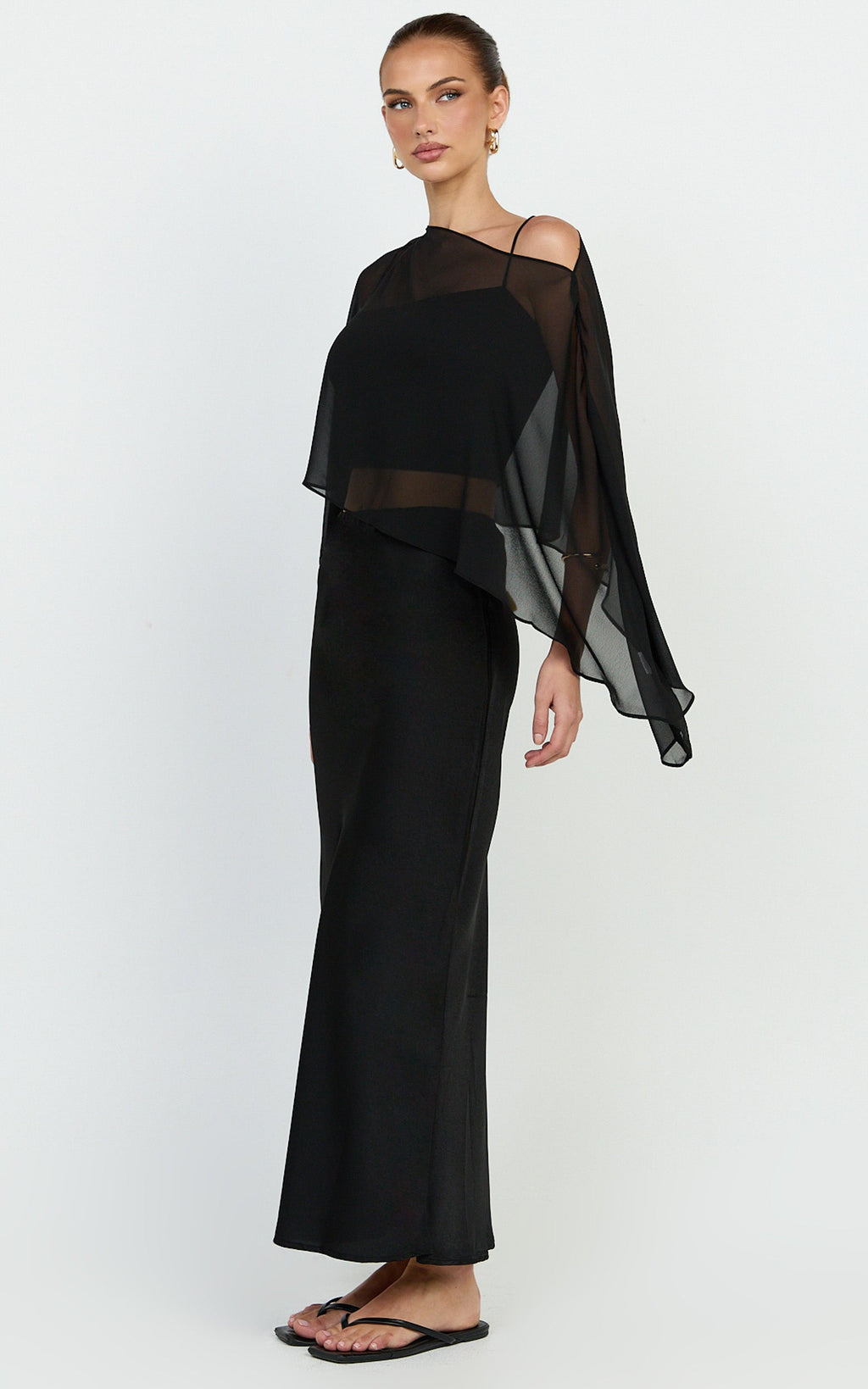 Aya Top - Sheer Off Shoulder Cape Top in Black