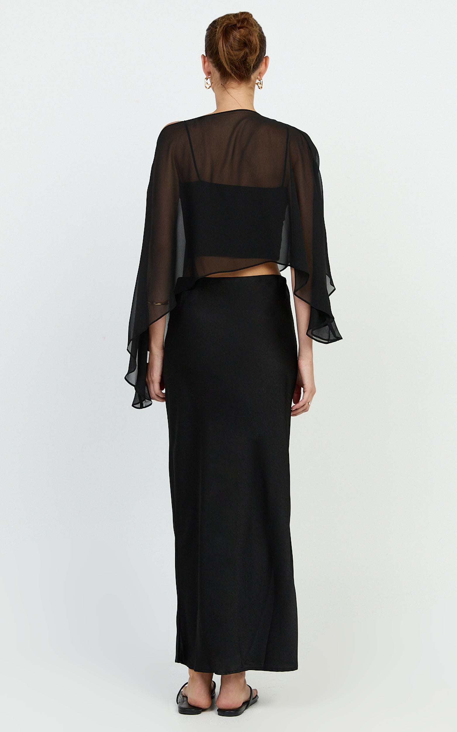 Aya Top - Sheer Off Shoulder Cape Top in Black