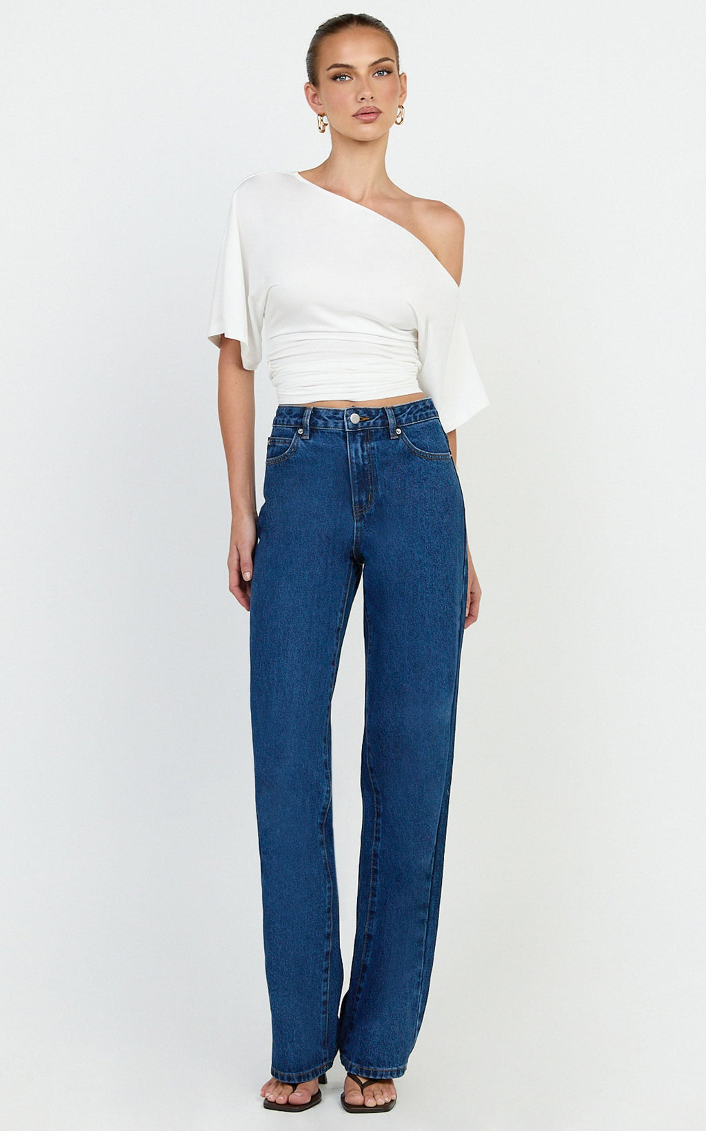 Summer Jeans - High Rise Relaxed Fit Jeans in Dark Mid Blue Wash