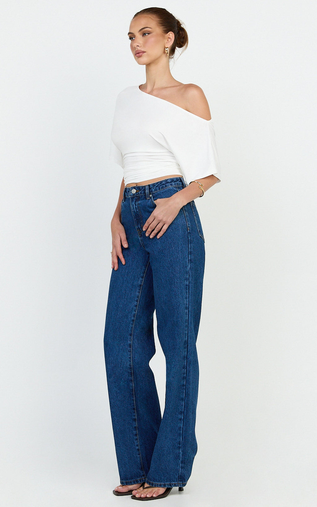 Summer Jeans - High Rise Relaxed Fit Jeans in Dark Mid Blue Wash