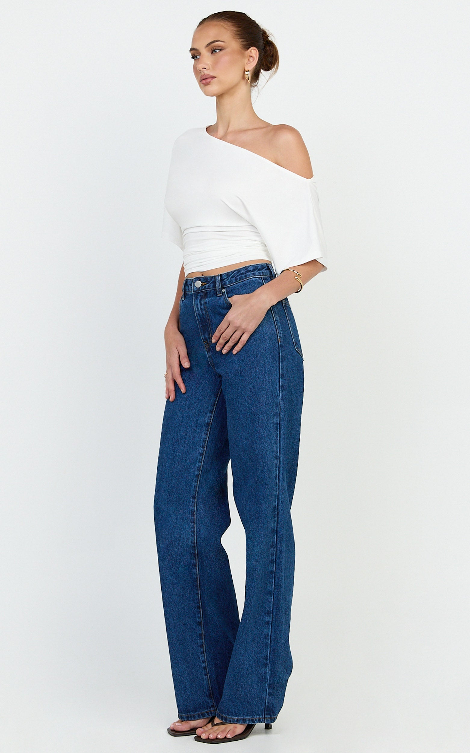 Summer Jeans - High Rise Relaxed Fit Jeans in Dark Mid Blue Wash