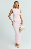 Klarisse Two Piece Set - Asym Top and Maxi Skirt Set in Pink