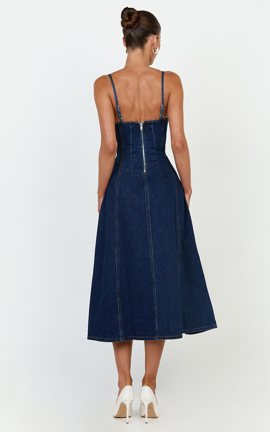 Prisha Midi Dress - Recycled Denim Fit and Flare Dress in Indigo Wash