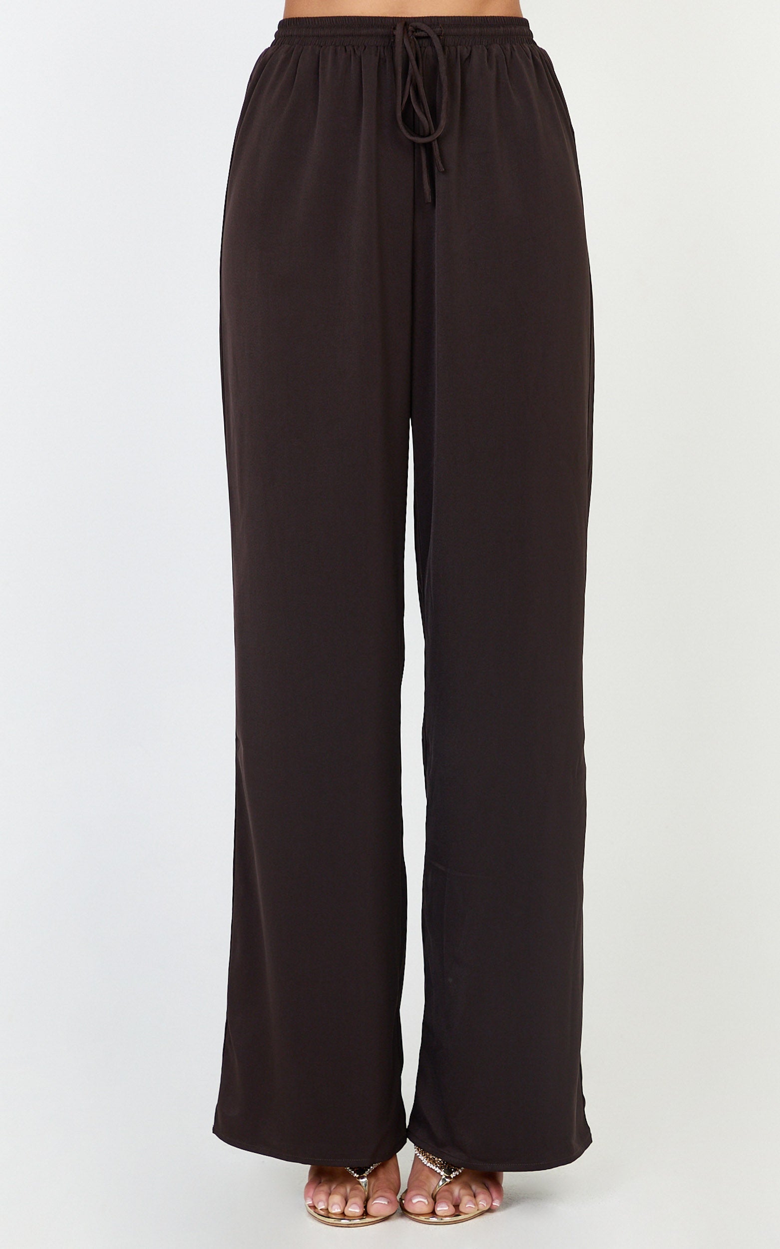 Robyn Pants - High Elastic Waist Relaxed Straight Leg Pants in Chocolate
