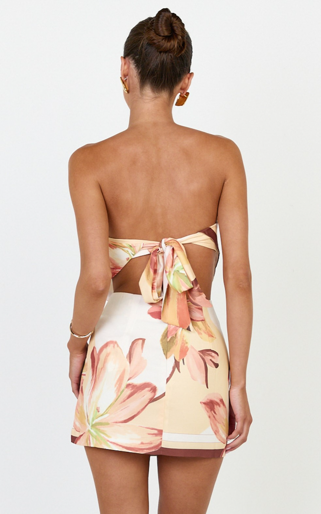 Robyn Top - Bandana Tie Back Top in Yellow Retro Flower Border Print