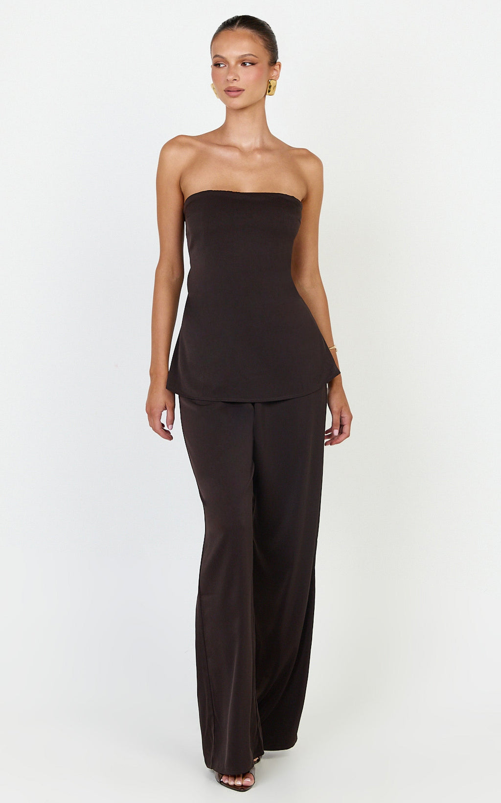 Robyn Top - Strapless Longline Tie Back Top in Chocolate