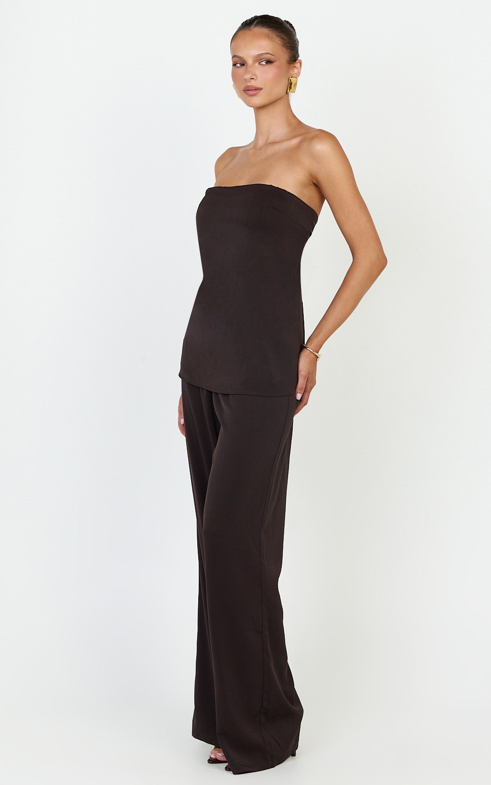 Robyn Top - Strapless Longline Tie Back Top in Chocolate