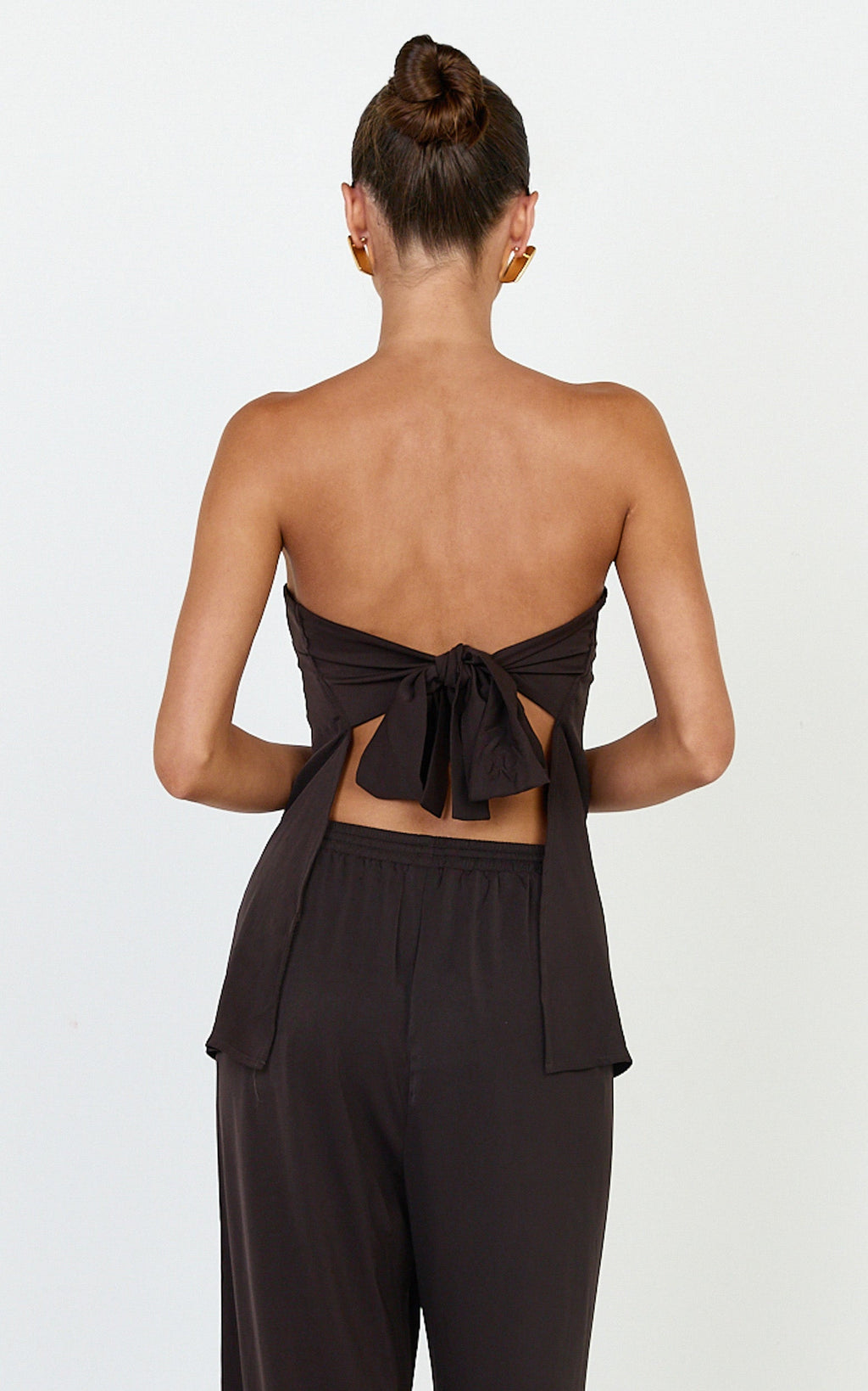 Robyn Top - Strapless Longline Tie Back Top in Chocolate