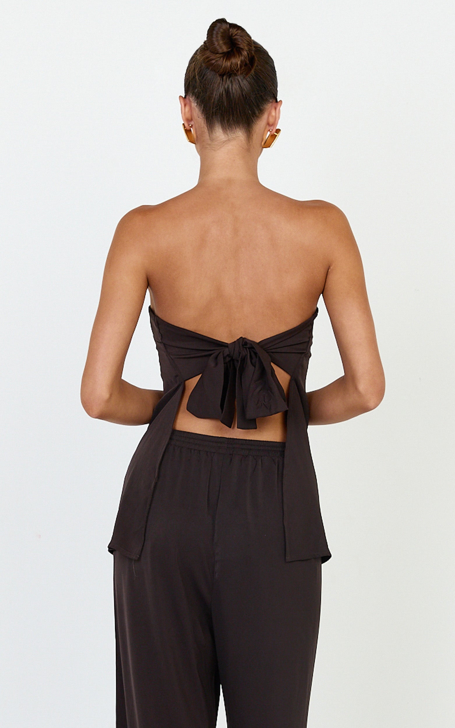 Robyn Top - Strapless Longline Tie Back Top in Chocolate
