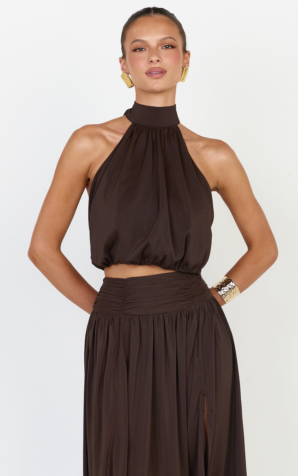 Melanie Top - Halter Neck Top in Brown
