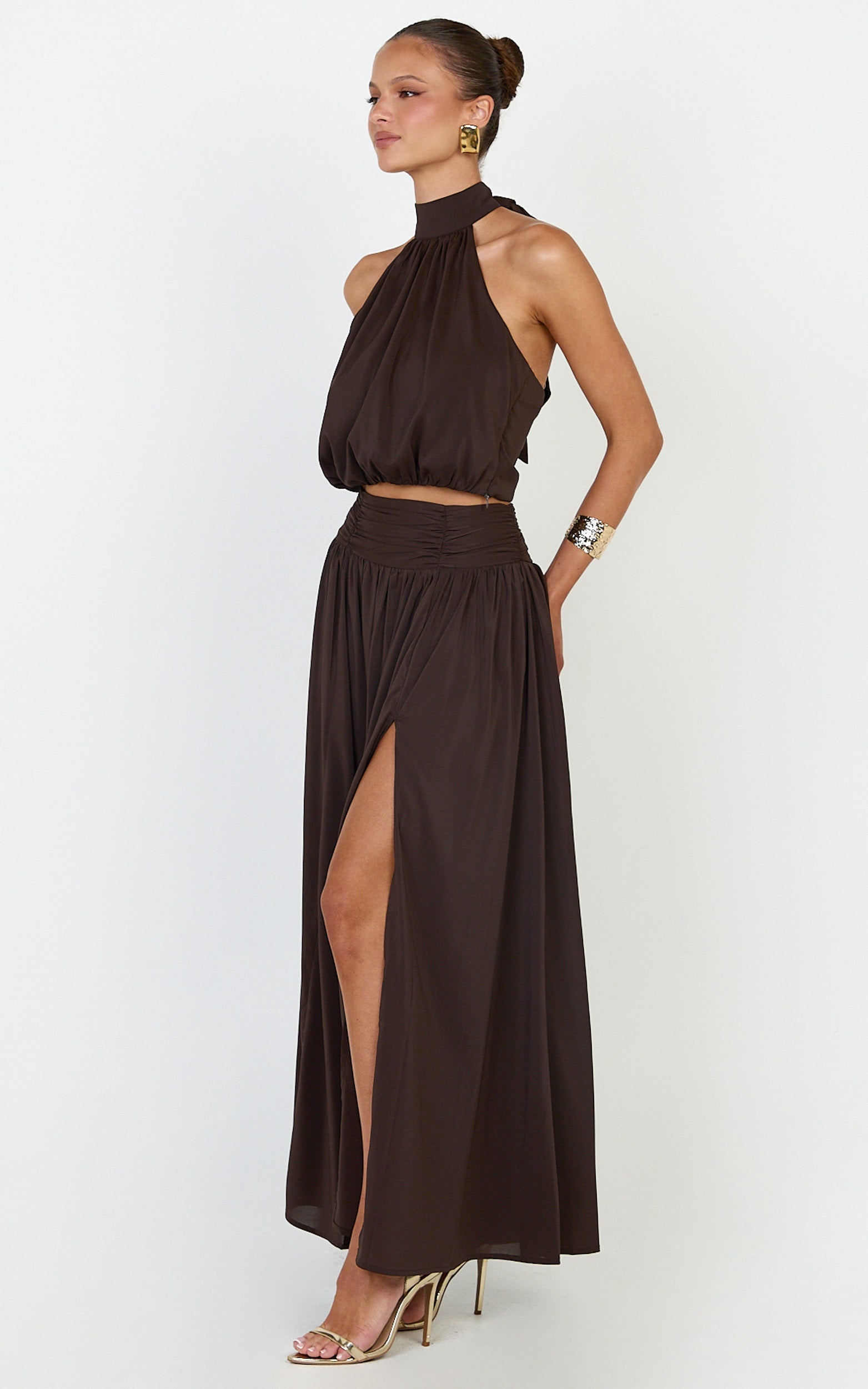 Melanie Top - Halter Neck Top in Brown