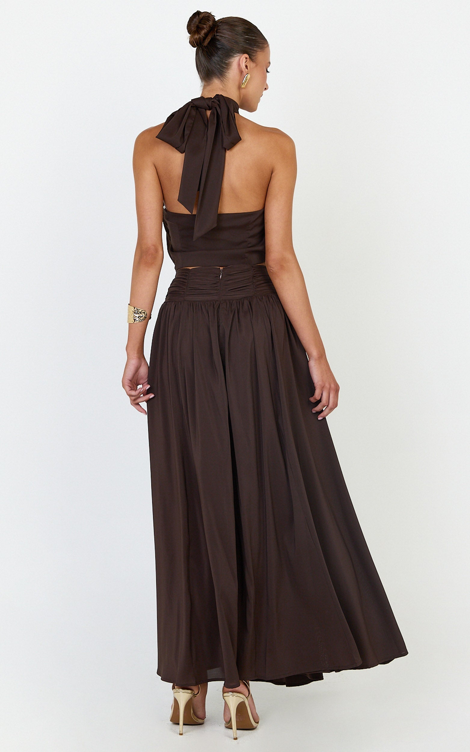 Melanie Maxi Skirt - Gathered Yoke Skirt in Brown