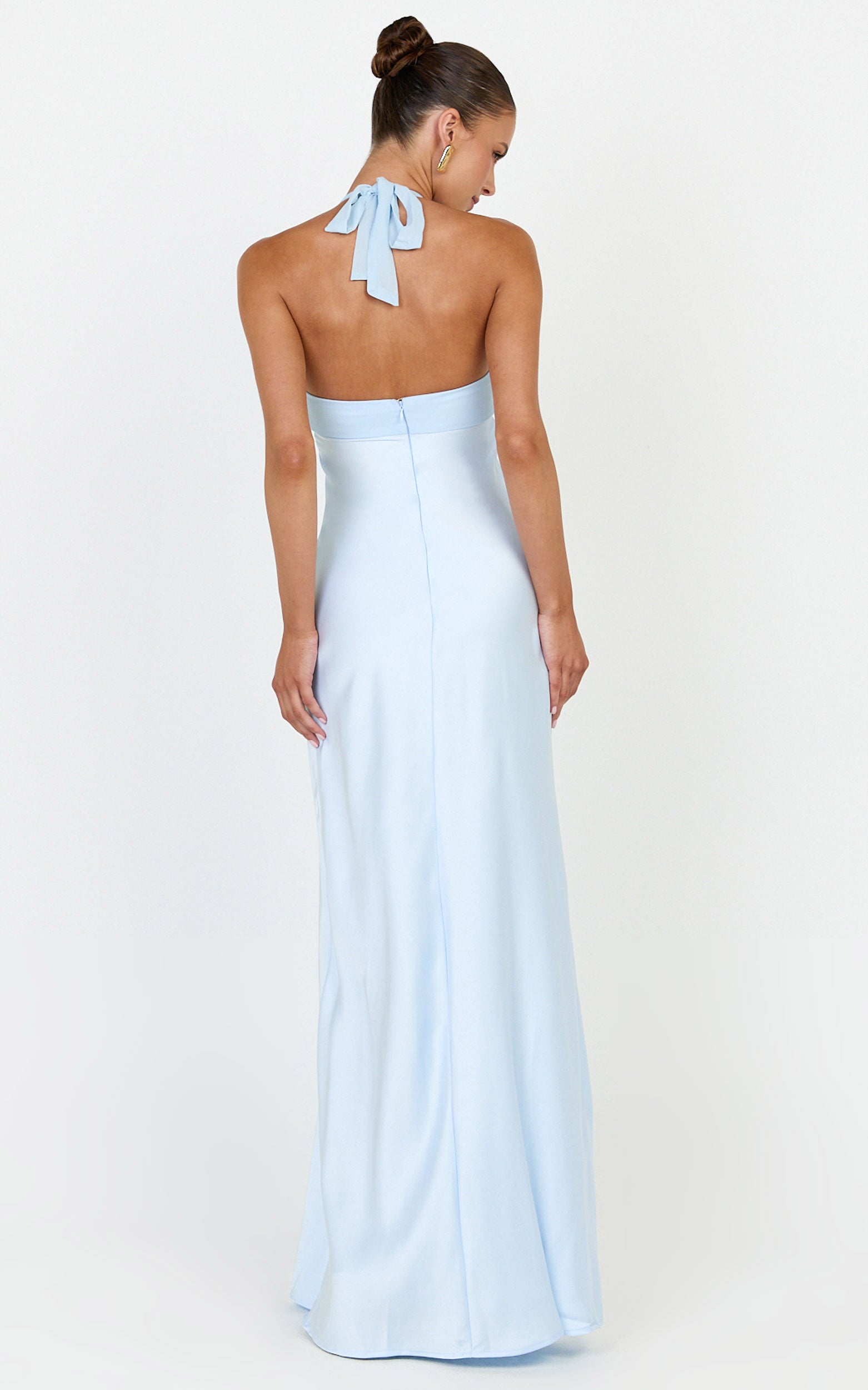 Flynn Maxi Dress - Satin Halter Sweetheart Neck Dress in Blue