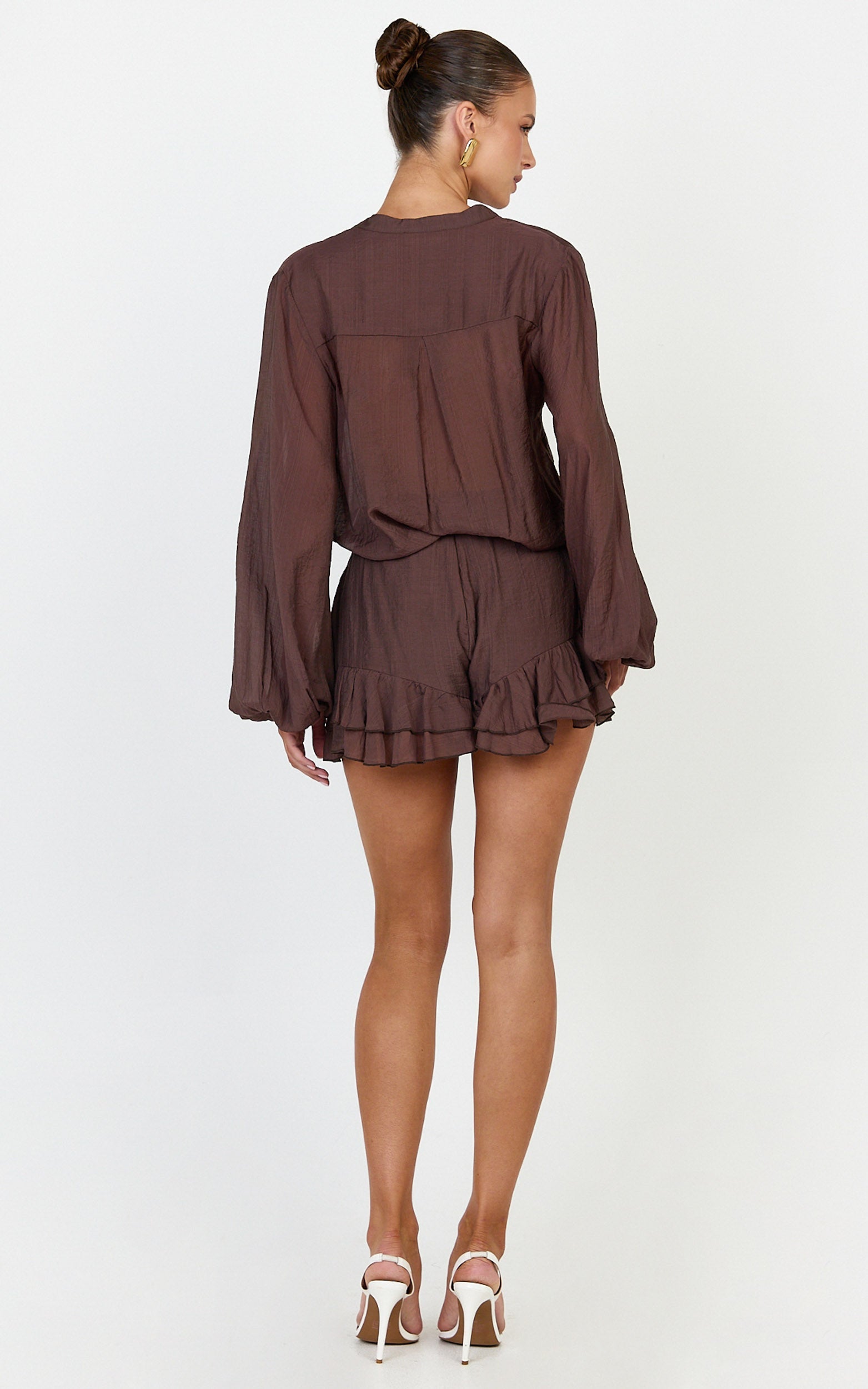 Marina Shorts - Frill Hem Shorts in Chocolate