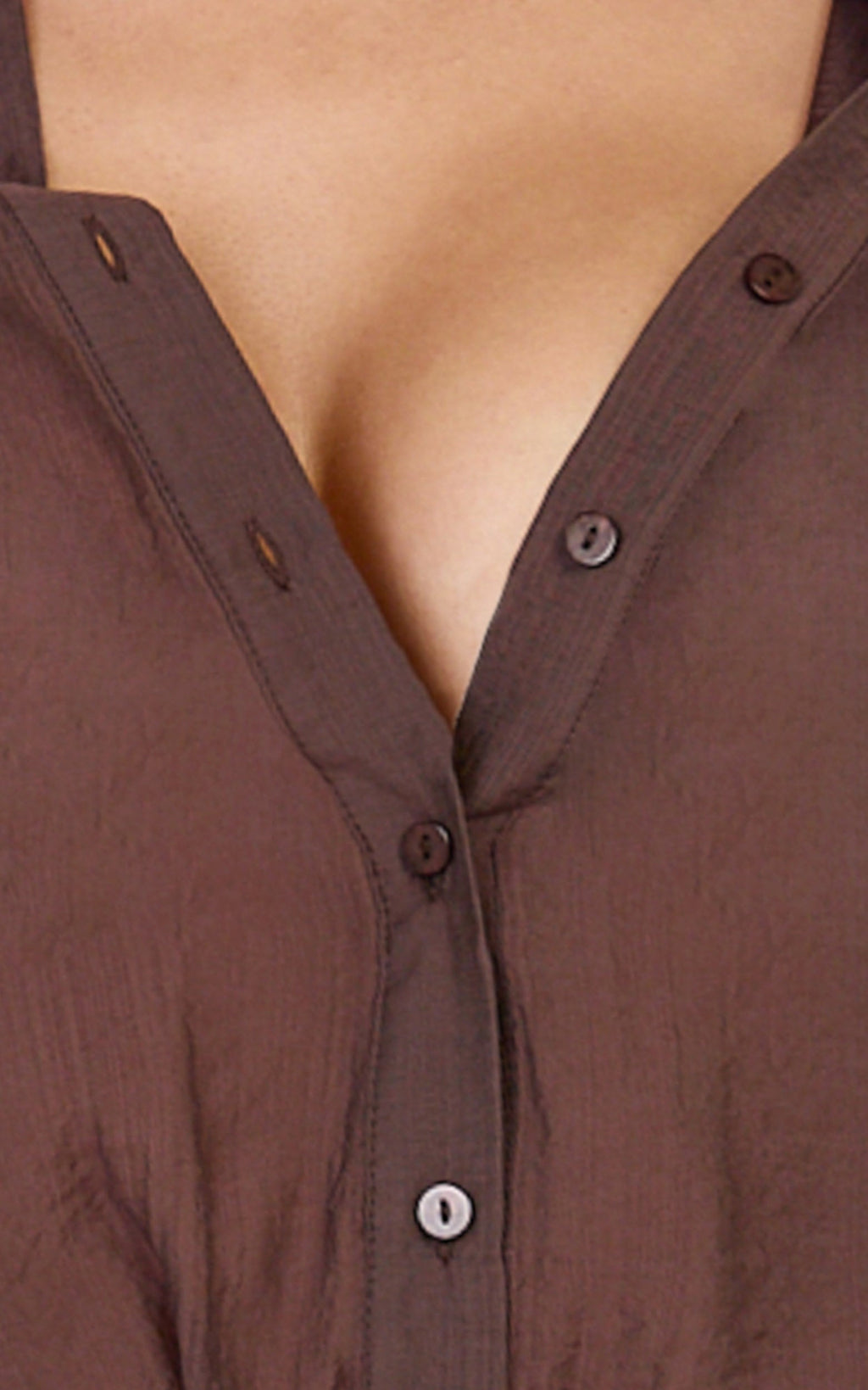 Marina Top - Sheer Full Sleeve Button Up Blouse in Chocolate