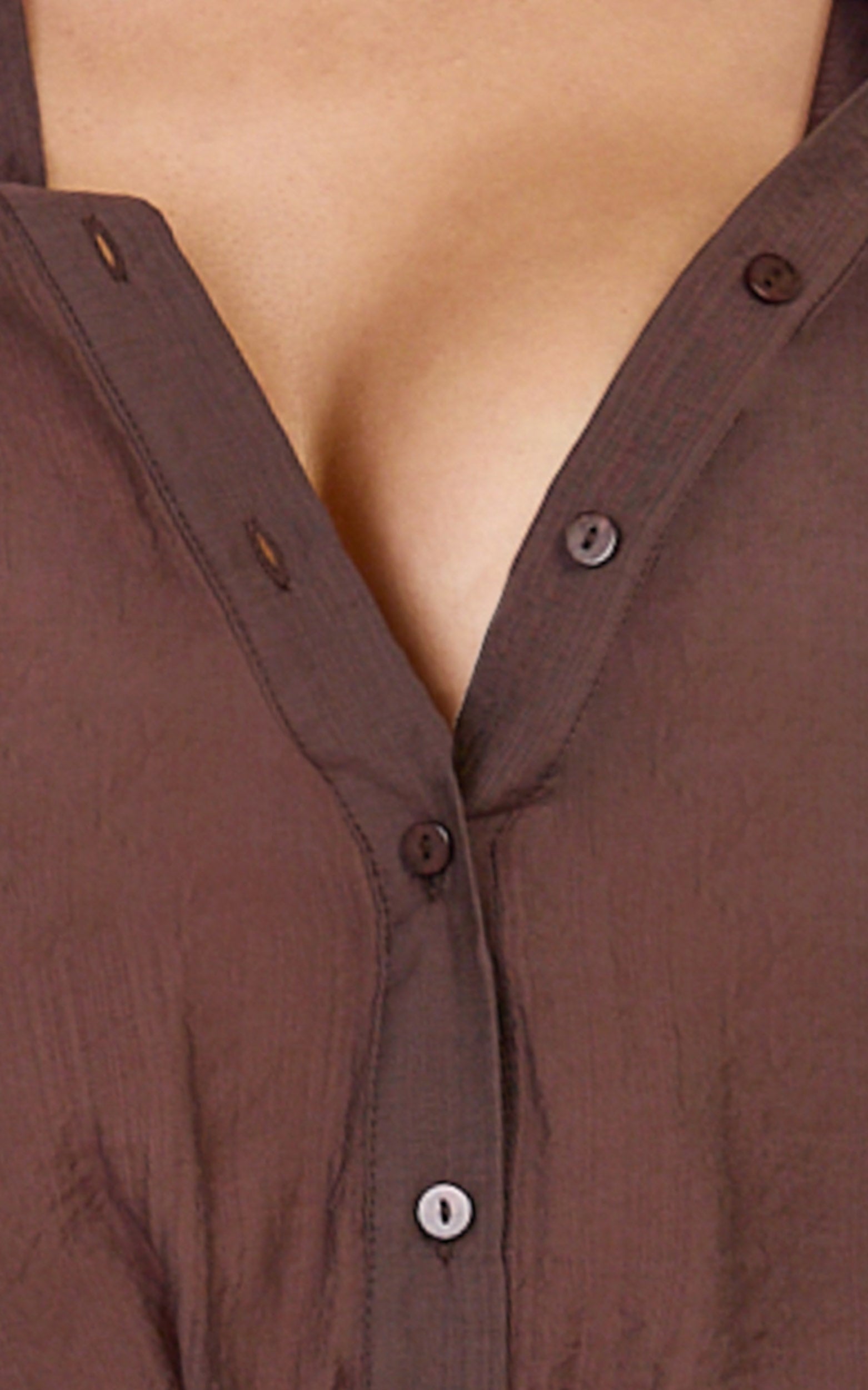Marina Top - Sheer Full Sleeve Button Up Blouse in Chocolate