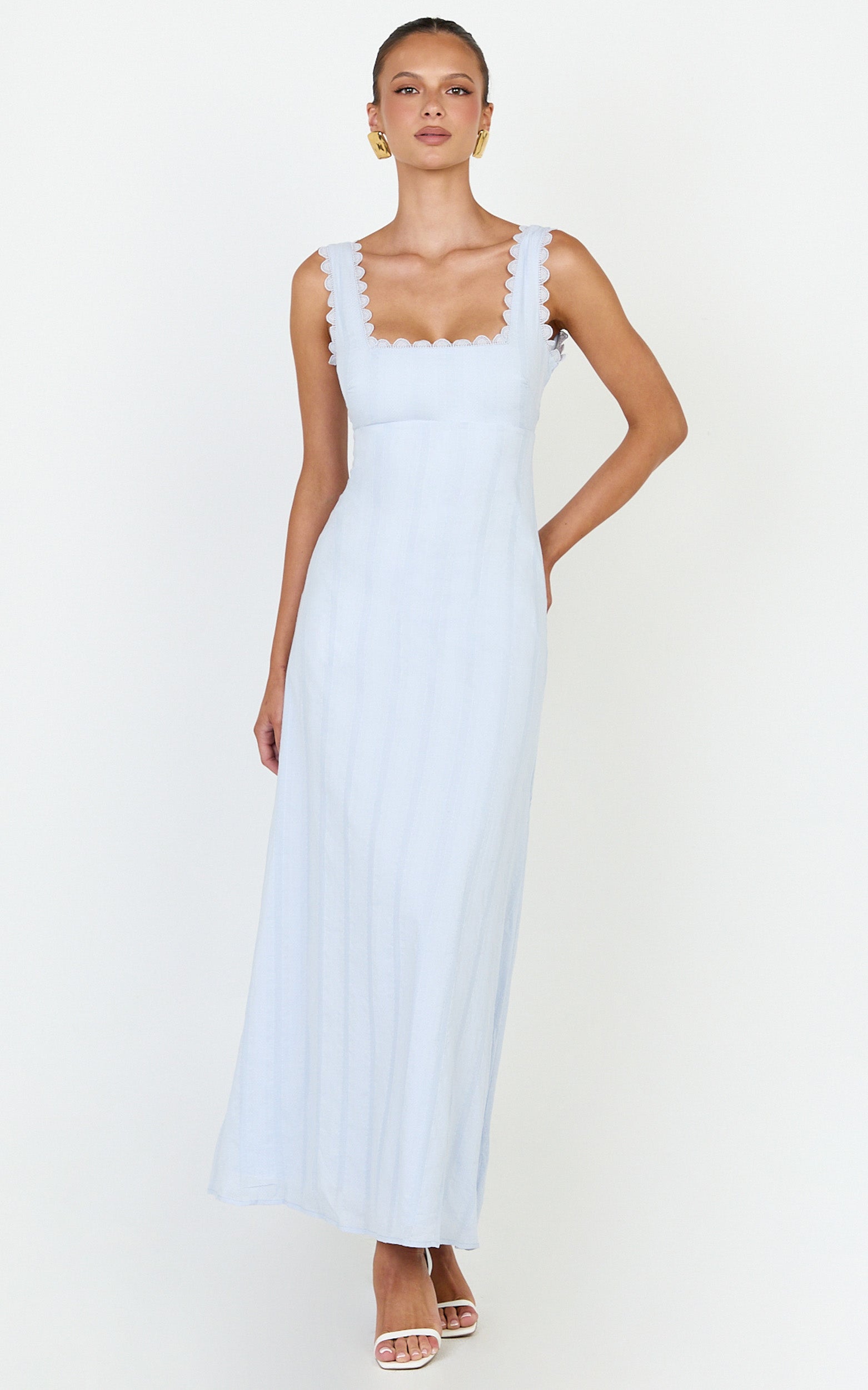 Roxanne Midi Dress - Square Neck Fit And Flare Dress in Light Blue