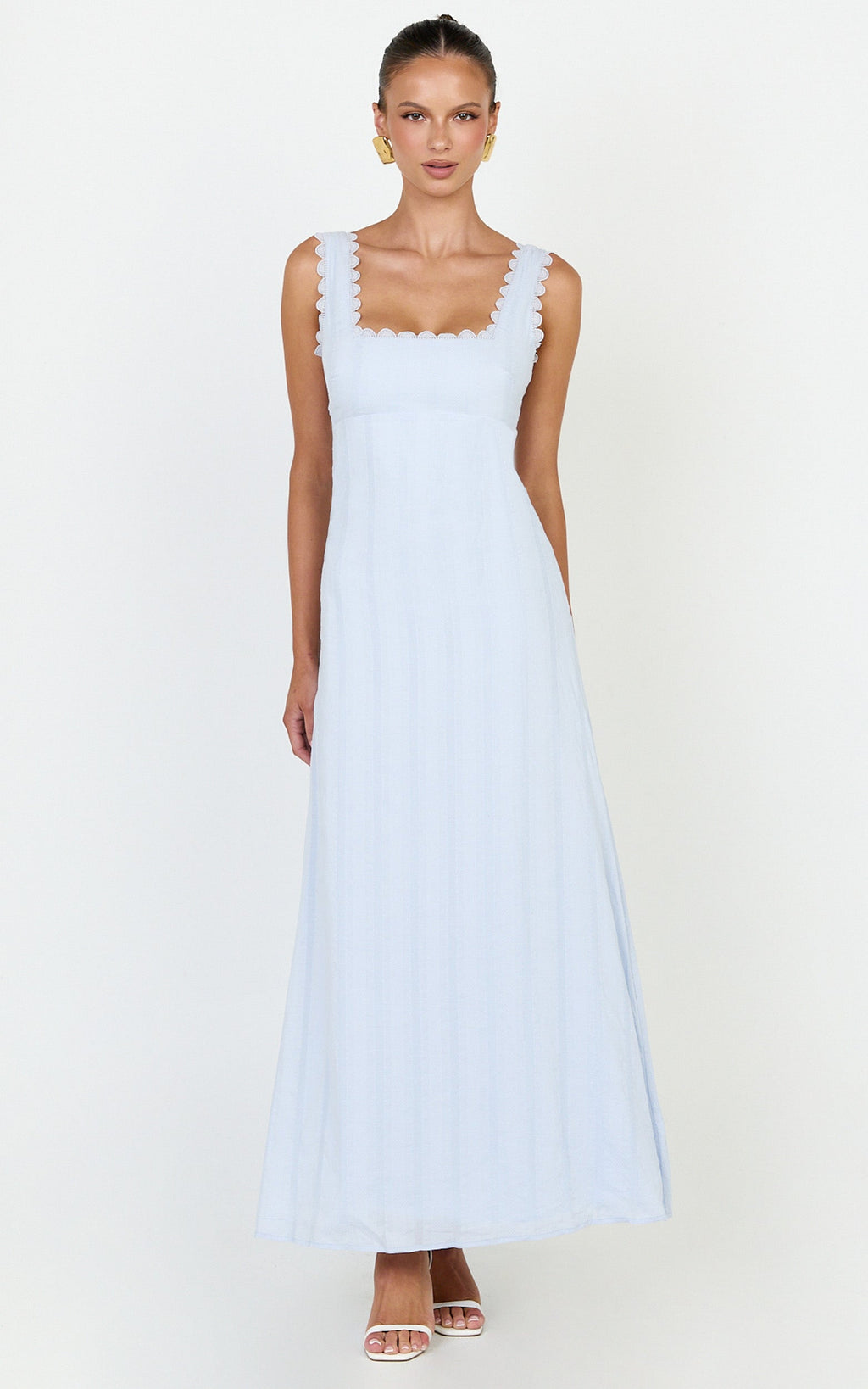 Roxanne Midi Dress - Square Neck Fit And Flare Dress in Light Blue